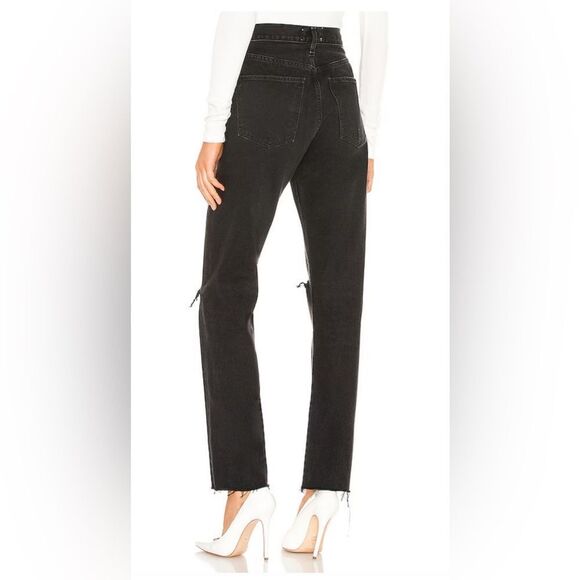 AGOLDE Cherie High Rise Straight jeans black destroyed ripped knees SIZE: 24 - Picture 3 of 11